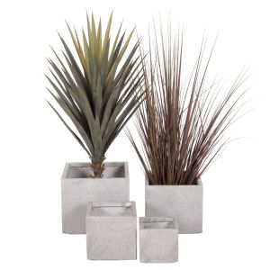 Set of 4 Gardener Hm4730 fiberclay pots in gray cement 37x37x32cm.