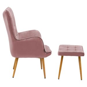 Maddison armchair with stool set, plush, ash rose 68x72x98cm