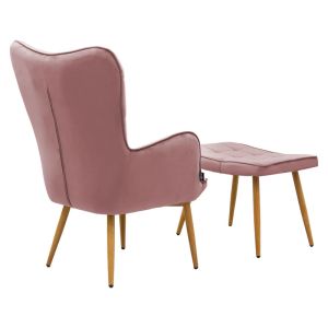 Maddison armchair with stool set, plush, ash rose 68x72x98cm