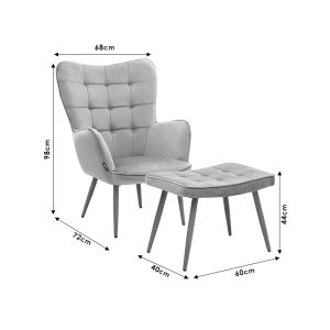 Maddison armchair with stool set, plush, ash rose 68x72x98cm
