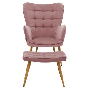 Maddison armchair with stool set, plush, ash rose 68x72x98cm