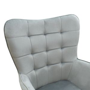 Maddison armchair with stool set, plush gray fabric 68x72x98cm