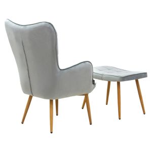 Maddison armchair with stool set, plush gray fabric 68x72x98cm