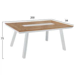 Комплект маса 7 части с поливуд маса 200x94cm и бели алуминиеви кресла Hm11424
