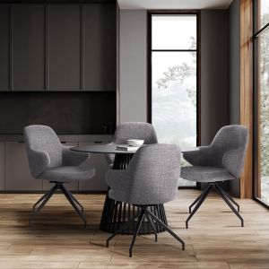 Table and chairs set 5 pieces Memnon Sm21241 ceramic top- round- light gray