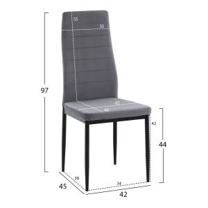 Table and chairs set 5 pieces Raven Hm21071.03 ceramic top white marble - gray velvet