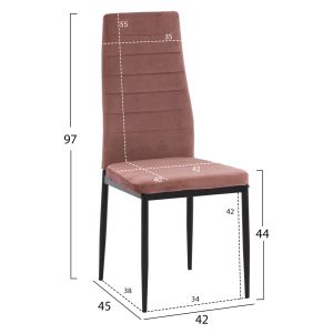 Table and chairs set 5 pieces Raven Hm21264.01 ceramic top white marble - velvet in dusty pink