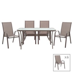 КОМПЛЕКТ МАСА И СТОЛОВЕ 7 ЧАСТИ ENSURE-CALAN МЕТАЛ-СТЪКЛО КАФЯВ 140X80X70СМ
