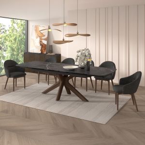 Table and chairs set 7 pieces Horizon Sm21233 ceramic top - walnut veneer legs