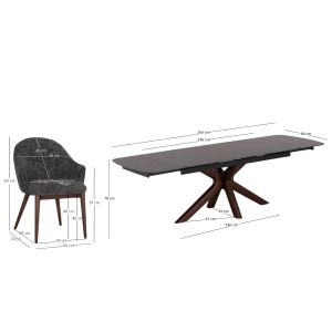 Table and chairs set 7 pieces Horizon Sm21233 ceramic top - walnut veneer legs