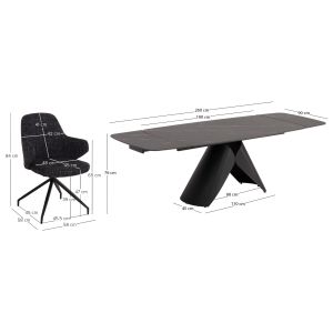 Table and chairs set 7 pieces Hyperion Sm21230 ceramic top - black metal