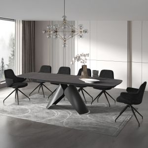 Table and chairs set 7 pieces Hyperion Sm21230 ceramic top - black metal