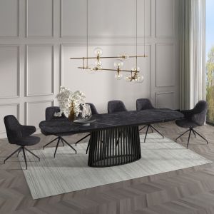 Table and chairs set 7 pieces Memnon Sm21238 ceramic top - black metal