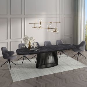 Table and chairs set 7 pieces Memnon Sm21240 ceramic top - gray fabric
