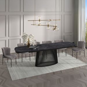 Table and chairs set 7 pieces Memnon Sm21243 ceramic top - gray fabric