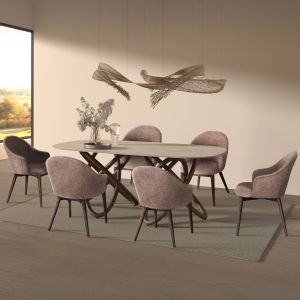 7-piece Orbiter(l) table and chairs set Sm21227 ceramic top-brown fabric