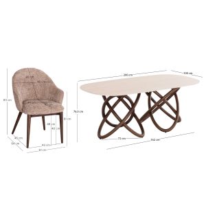 7-piece Orbiter(l) table and chairs set Sm21227 ceramic top-brown fabric
