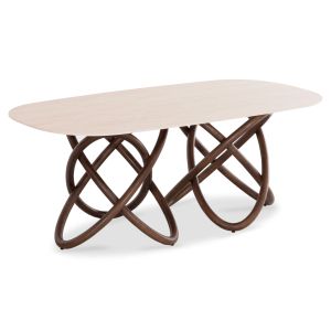 7-piece Orbiter(l) table and chairs set Sm21227 ceramic top-brown fabric