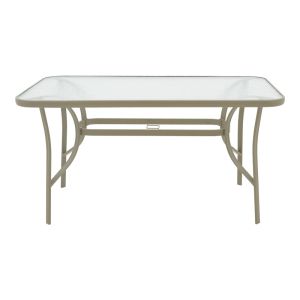LINDARIA-ENSURE 5-PIECE TABLE AND CHAIR SET, METAL AND GLASS, CHAMPAGNE COLOR, 140X80X70 CM