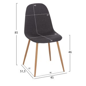 Table and chair set 5 pieces Minardo Hm21179 Mdf top in black - dark gray fabric