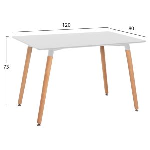 Table and chair set 5 pieces Minimal Hm21172 Mdf top in white - frames in natural wood color