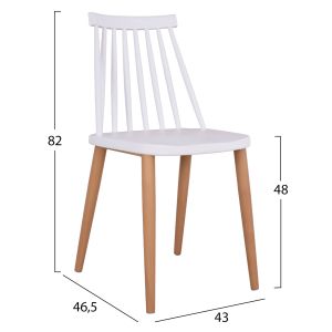 Table and chair set 5 pieces Minimal Hm21172 Mdf top in white - frames in natural wood color