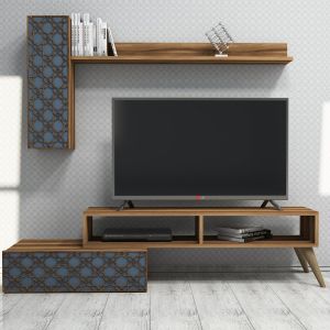 Living room furniture set Hm9518.01 melamine in walnut and sky blue 150x37.2x37.8cm.