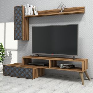 Living room furniture set Hm9518.01 melamine in walnut and sky blue 150x37.2x37.8cm.