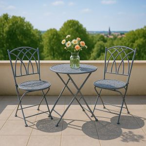 Gordon Grey Metal Garden Table and 2 Chairs Set