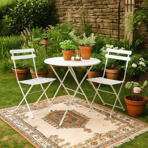 Set of metal garden table with 2 chairs Rollin white color 60x70cm