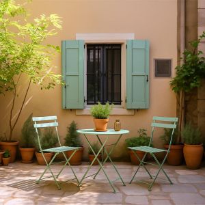 Metal garden table set with 2 chairs Rollin oil color 60x70cm