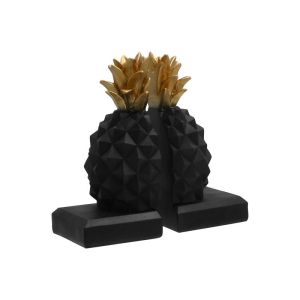 Set of 2 polyresin book stands Pineapple black-gold color 9x9x19cm