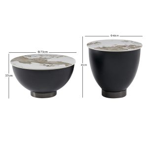 Set of 2 coffee tables Eridano Sm21216 black metal - sintered stone Pandora