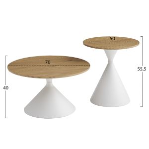 Set of 2 coffee tables Jennel(x) Hm18308.01 metal in white - MDF with paper veneer φ50cm and φ70cm
