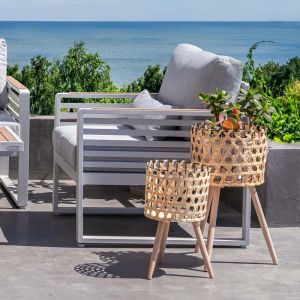 Set of 3 flower pots, natural color, 20x20x34cm + 25x25x43cm + 29x29x57cm
