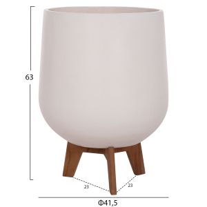 Set of 3 pots with teak bases Tryll Hm4681.02 fiber cement in white