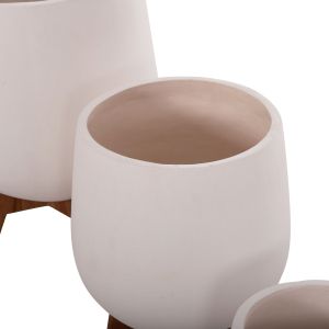 Set of 3 pots with teak bases Tryll Hm4681.02 fiber cement in white