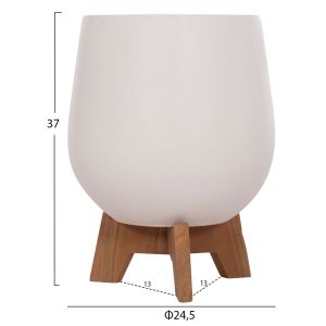 Set of 3 pots with teak bases Tryll Hm4681.02 fiber cement in white