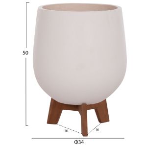 Set of 3 pots with teak bases Tryll Hm4681.02 fiber cement in white