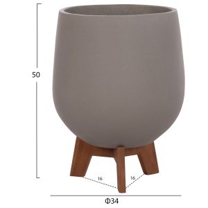 Set of 3 pots with teak bases Tryll Hm4681.03 fiber cement in gray