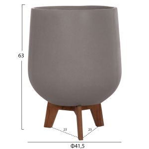 Set of 3 pots with teak bases Tryll Hm4681.03 fiber cement in gray