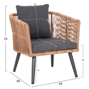 Set of 4 Freja aluminum in anthracite-pe rattan in beige-anthracite cushions Hm6057