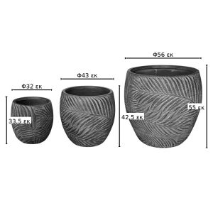 DORTU 3-PIECE CERAMIC FLOWER POT SET IN DARK GREY