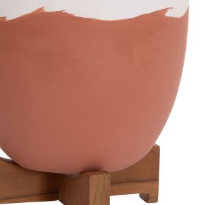 Комплект саксии Seon Hm4686.08 теракота в бяло и стойки от теракота и тиково дърво