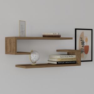 Комплект стенен рафт Eldo от 2 броя меламин в цвят орех 60x19,6x15cm