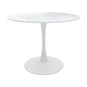 Balou-parker dining table and 5-piece chairs set white-beige D120x73cm