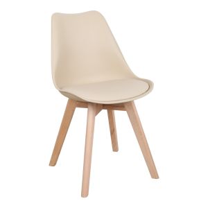 Elijah-gaston dining table set of 3 pieces, Pp-pu, in Taupe-white color with natural legs, 60x74 cm