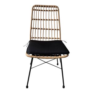 Комплект трапезна маса Naoki U от 5 ратанови пе в естествен нюанс и черен метал 160x90x78см