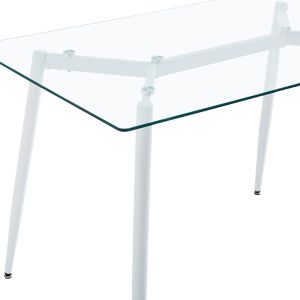 Quana-ezra 5-piece dining table set, 8 mm glass, transparent - white legs 120x70x75 cm