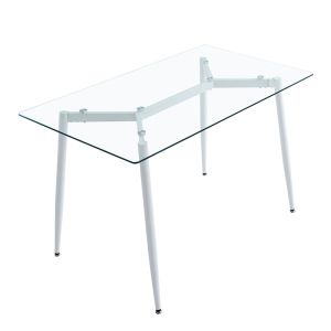 Quana-ezra 5-piece dining table set, 8 mm glass, transparent - white legs 120x70x75 cm